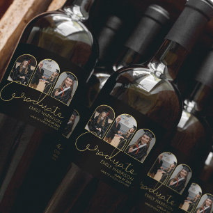Modern Graduate 3 Arched Photo Collage Wine Label
