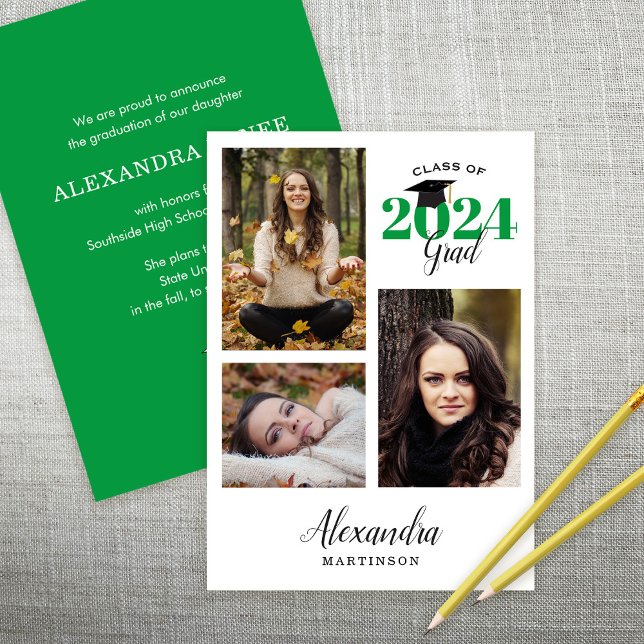 Modern Graduate 3 Photo Graduation Announcement (Creator Uploaded)