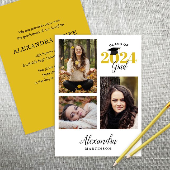 Modern Graduate 3 Photo Graduation Announcement (Creator Uploaded)