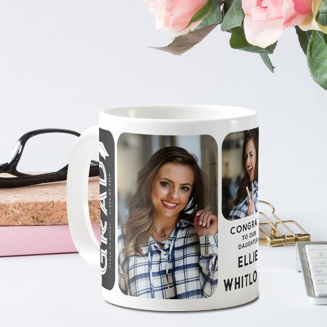 Modern Graduate 3 Photo Graduation Keepake Gift Coffee Mug (Creator Uploaded)