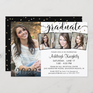 Modern Graduate 4 Photo Collage Confetti Party Invitation