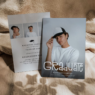 Modern Graduate 4 Photo Collage Graduation Party  Invitation