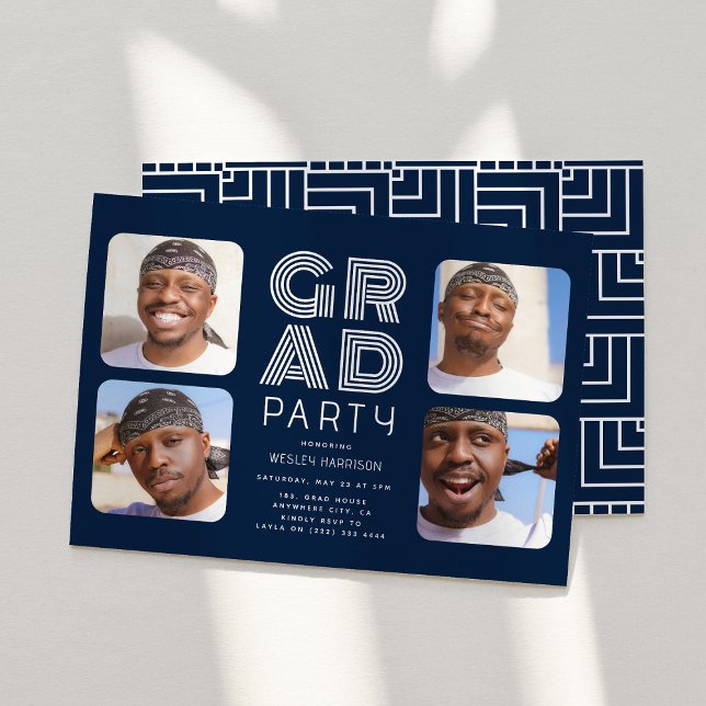 Modern Graduate 4x photo collage GRAD Party Invitation (Creator Uploaded)