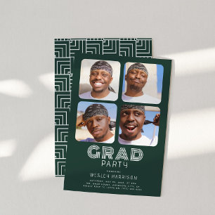 Modern Graduate 4x photo collage GRAD Party Invitation