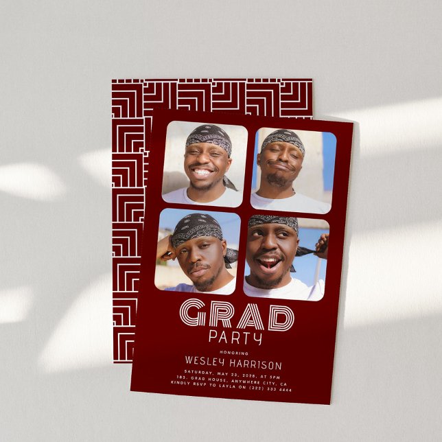 Modern Graduate 4x photo collage GRAD Party Invitation (Creator Uploaded)