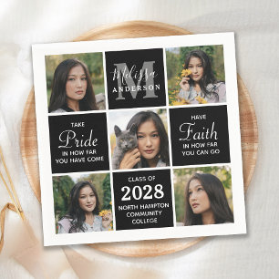 Modern Graduate 5 Photo Collage Black Graduation Napkin