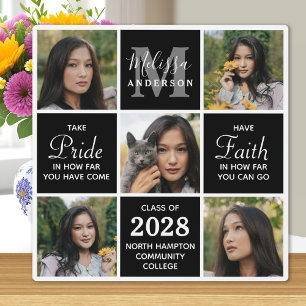 Modern Graduate 5 Photo Collage Black Graduation Plaque