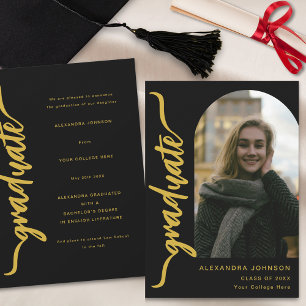 Modern Graduate Arch Photo Gold Script Announcement