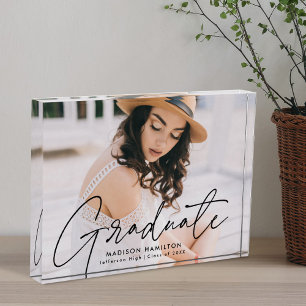 Modern Graduate Black Script Graduation Photo Block
