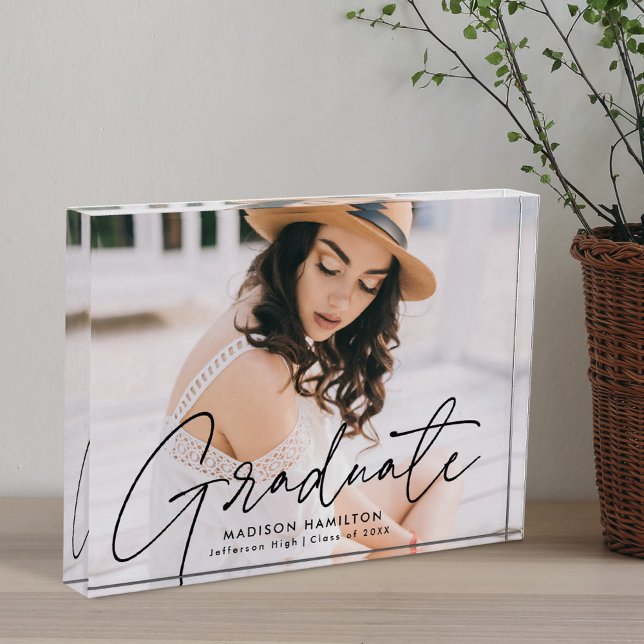 Modern Graduate Black Script Graduation Photo Block (Creator Uploaded)