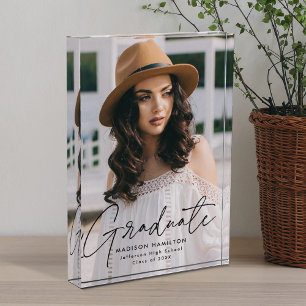 Modern Graduate Black Script Graduation Photo Block