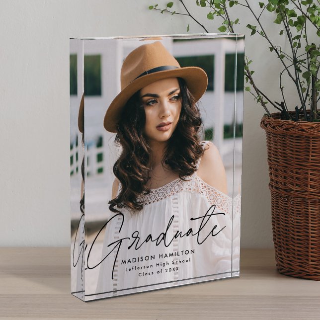 Modern Graduate Black Script Graduation Photo Block (Creator Uploaded)