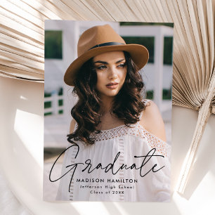 Modern Graduate Black Script Photo Graduation Announcement