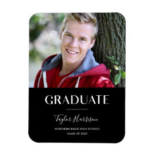 Modern Graduate Black & White Grad Announcement Magnet