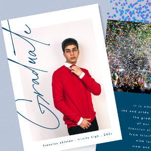 Modern Graduate Blue Photo High School Graduation Announcement