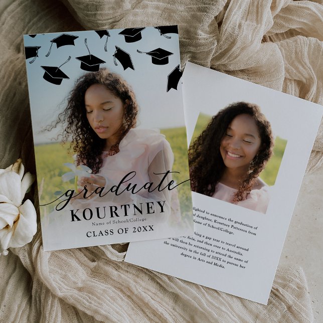 Modern Graduate Cap 2 Photo Graduation Announcement (Creator Uploaded)