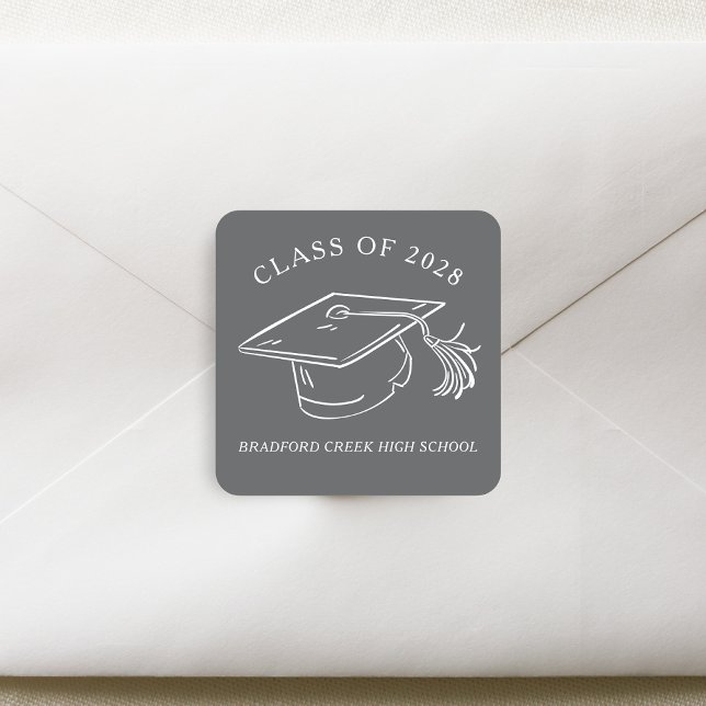 Modern Graduate Cap Doodle Class of Graduation Square Sticker (Creator Uploaded)
