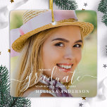 Modern Graduate Custom 2 Photo Grad Graduation  Ceramic Ornament<br><div class="desc">Introducing our elegant and modern graduation ornament - the perfect way to commemorate your special day! This simple yet stunning keepsake features space for two personalised photos, along with your name and school year for a truly personalised touch. Whether you're celebrating a high school, college, or university graduation, this ornament...</div>