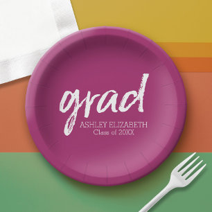 Modern Graduate Custom Berry Polka Dot Paper Plate