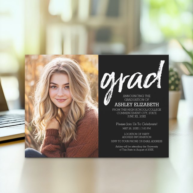 Modern Graduate Custom Trendy Black Grad Invitation (Modern Graduation Announcement and Party Invitation)