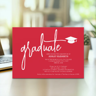 Modern Graduate Custom Trendy MCM Pattern Red Invitation