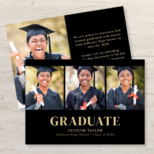 Modern Graduate Elegant Black 4 Photo Graduation Announcement
