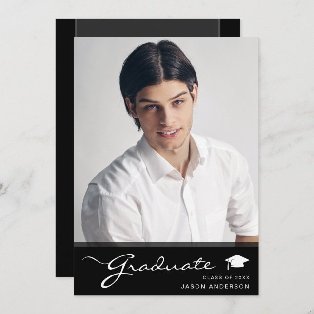 Modern Graduate | Elegant Script Trendy 1 Photo Announcement (Front/Back)