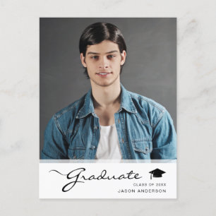 Modern Graduate Elegant Script   Trendy 1 Photo Postcard