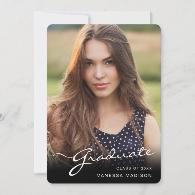 Modern Graduate Elegant Script | Trendy Photo Announcement (Front)