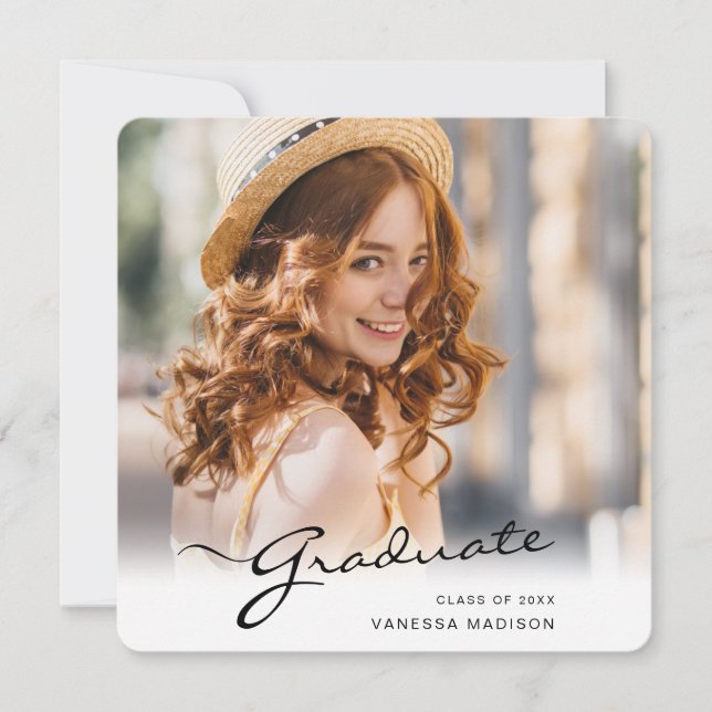 Modern Graduate | Elegant Script Trendy Photo Announcement (Front)