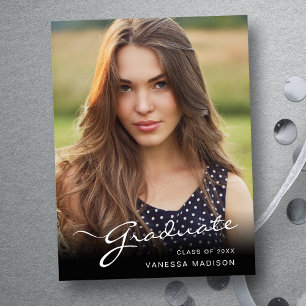Modern Graduate Elegant Script Trendy Photo Postcard