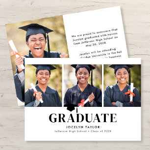 Modern Graduate Elegant White 4 Photo Graduation Announcement