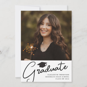 Modern GRADUATE Formal Script Cap Photo Graduation Announcement