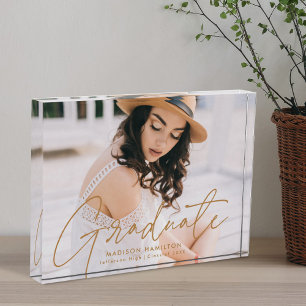 Modern Graduate Gold Script Graduation Photo Block