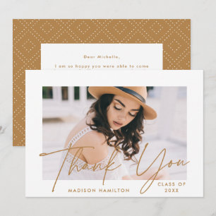 Modern Graduate Gold Script Photo Graduation Thank You Card
