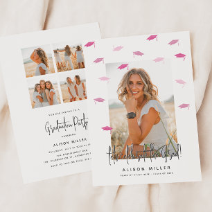 Modern Graduate Graduation Celebration Pink Invitation