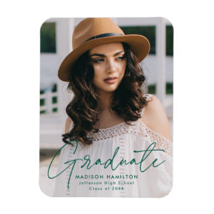 Modern Graduate Green Script Photo Graduation Magnet