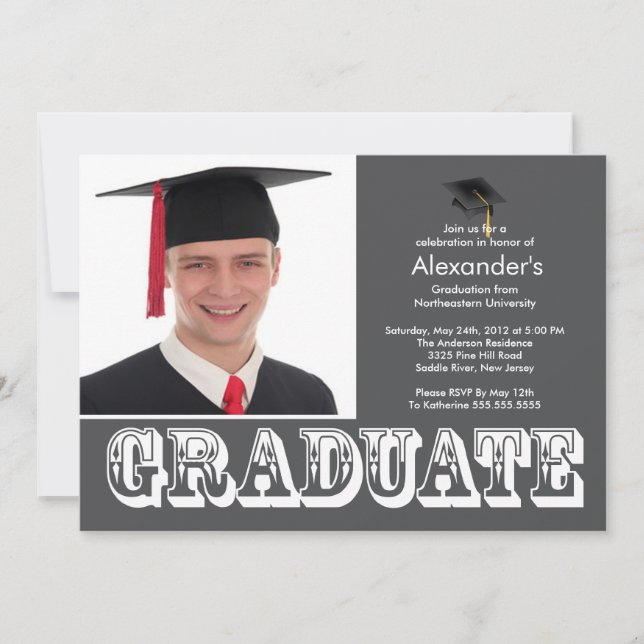 Modern Graduate Grey Photo Graduation Party Invitation (Front)