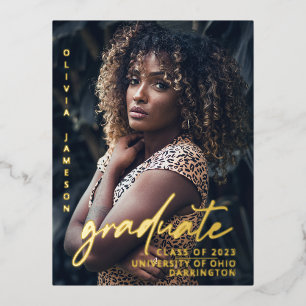 Modern Graduate Handwritten Script   Photo  Foil I Invitation Postcard