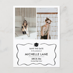 Modern Graduate Hat Save The Date Two Photo Postcard