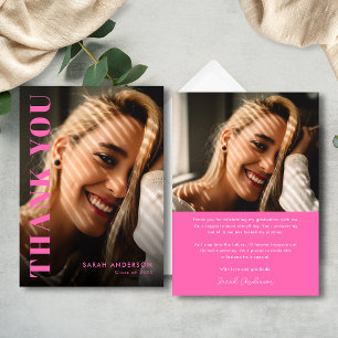 Modern Graduate Hot Pink Photo Graduation Thank You Card