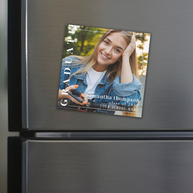 Modern Graduate Magnetic Photo Card Magnetic (Simple graduation magnetic card featuring clean photo layout.)
