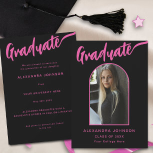 Modern Graduate Photo Arch Pink Script Black Announcement