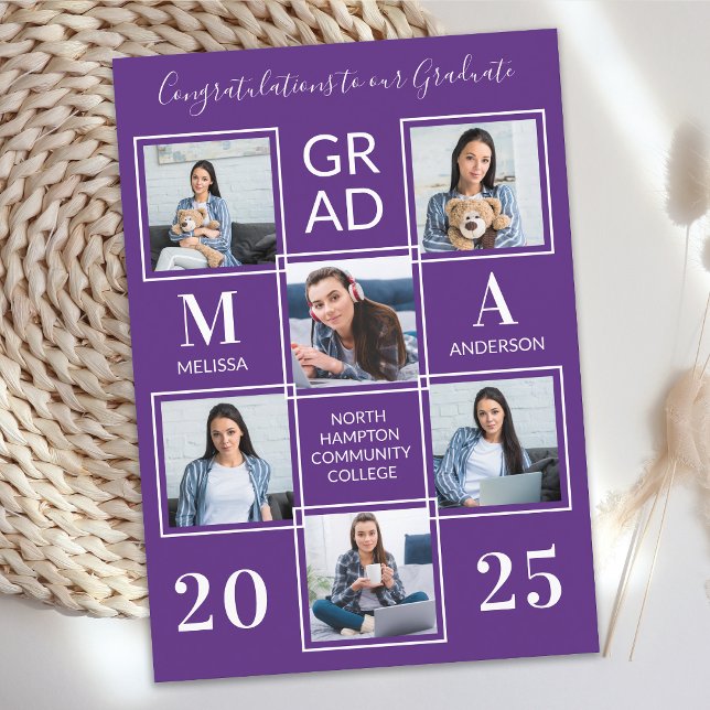 Modern Graduate Photo Collage Purple Graduation Announcement (Creator Uploaded)