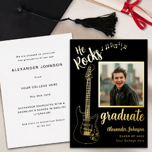 Modern Graduate Photo Cool Guitar Black and Gold