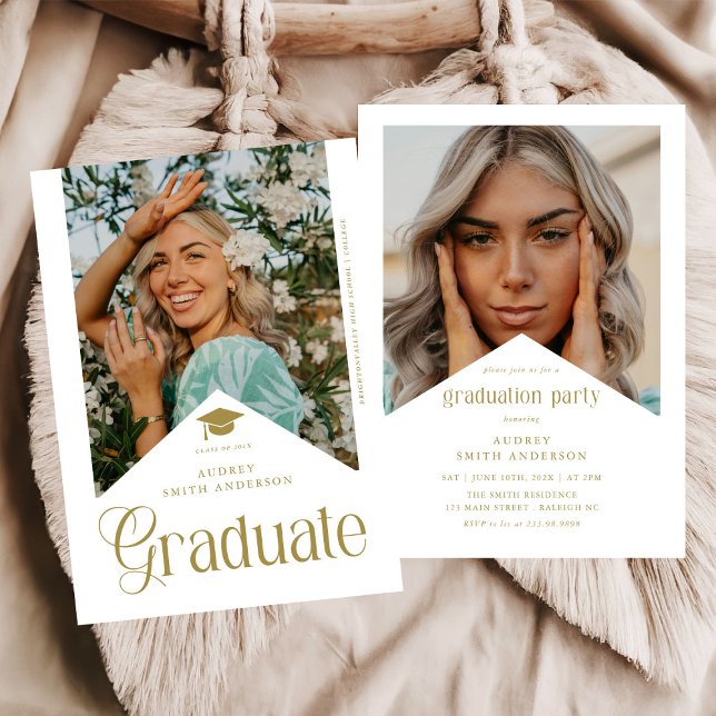 Modern Graduate Photo Graduation Party Gold Invitation (Creator Uploaded)