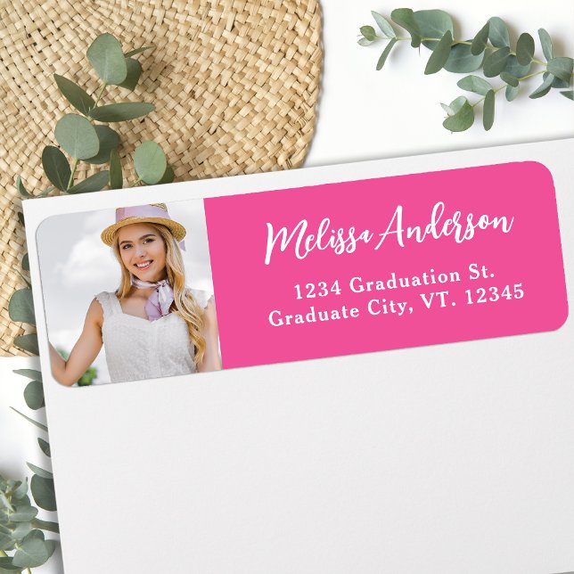 Modern Graduate Photo Pink Return Address  Label (Creator Uploaded)