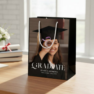 Modern Graduate Photo Script Graduation Medium Gift Bag