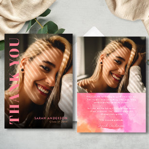 Modern Graduate Pink and Orange Photo Graduation  Thank You Card