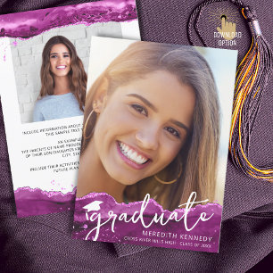 Modern Graduate Pink Magenta Glitter Chic Script Announcement